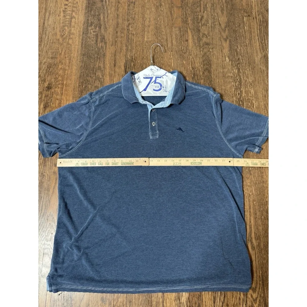 Tommy Bahama XXL Blue Striped Polo Shirt Mens Short Sleeve Marlin Logo Casual